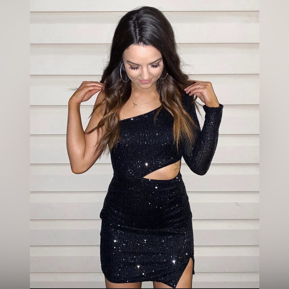 Windsor Black Sequin One-Shoulder Dress